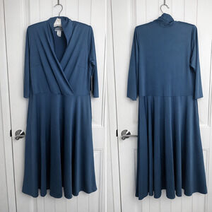 Karina Joan Dress Deep Teal 3/4 Sleeves in XL USA Made - Easy-Care, Wrinkle-Free